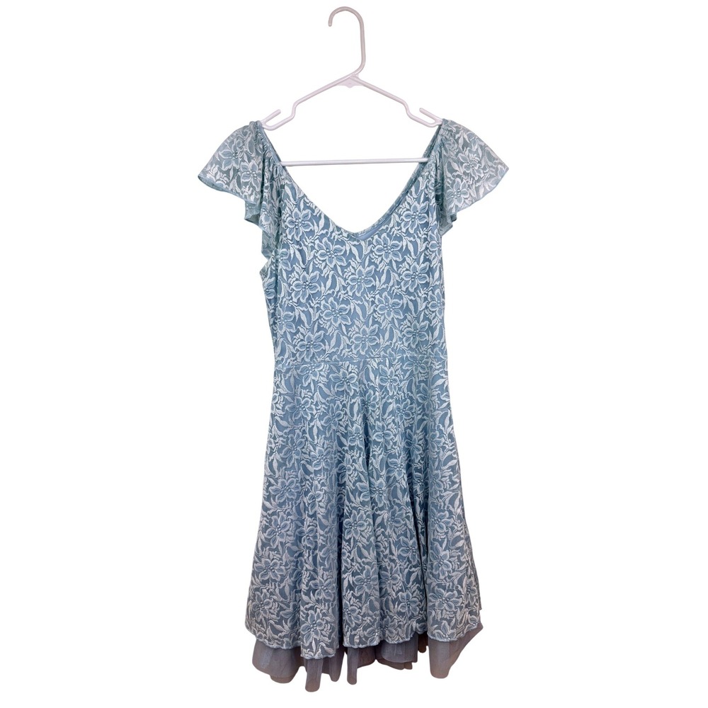 Disney Cinderella Light Blue Floral Lace Ruffle Dress Tulle Hem Womens M - Picture 1 of 8